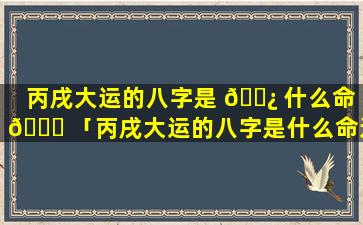 丙戌大运的八字是 🌿 什么命 🐈 「丙戌大运的八字是什么命运」